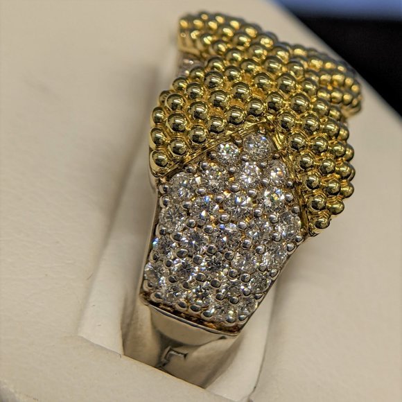 SOLD!!! - LAGOS Caviar Lux X-Wrap Diamond Ring in 18K & Sterling Silver - Picture 2 of 7